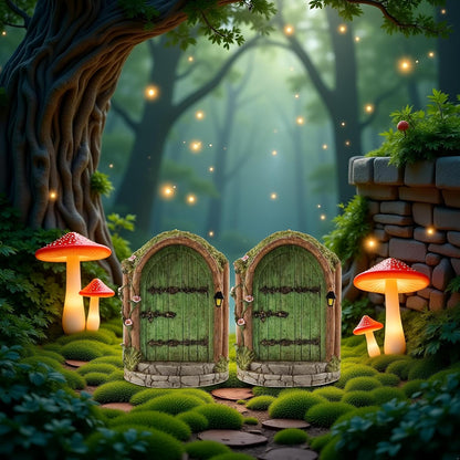 2Pcs Green Fairy Door Wooden Miniature Fairy Gardens Doors Outdoor Mini Fairy Gnome House