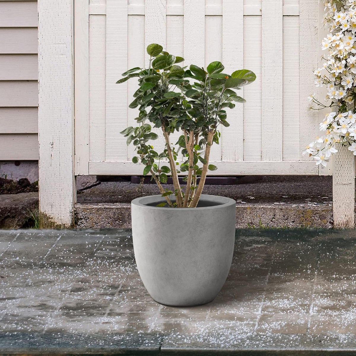 Kante 16.5" Dia Round Concrete Planter, Large Outdoor Modern Indoor Decorative Plant Pots with