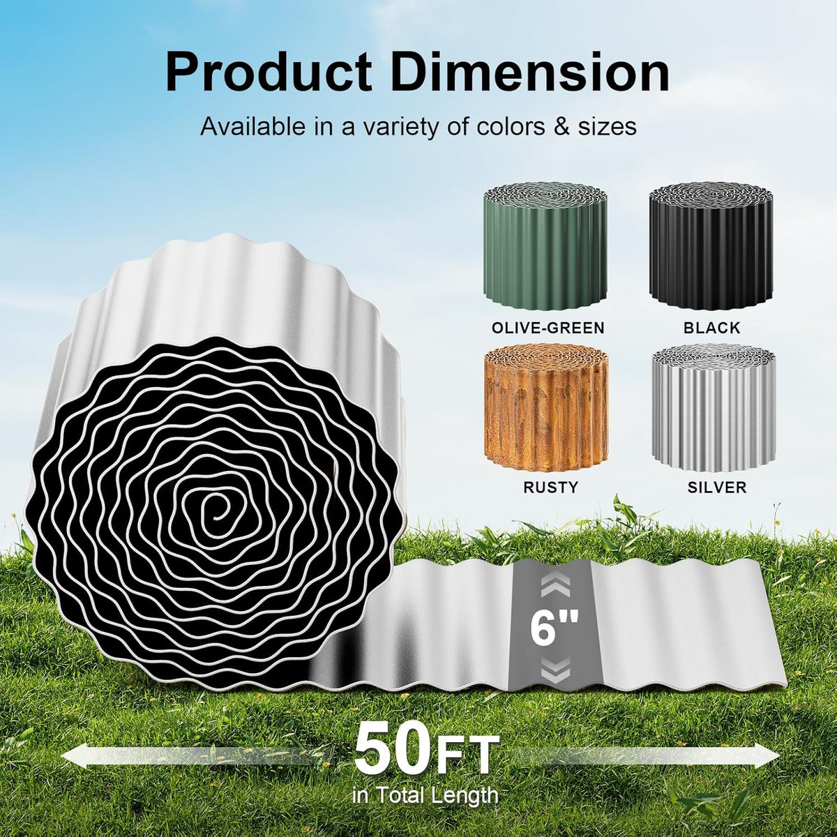 Land Guard Corrugated Garden Edging Border,6" x 50' Landscape Paver Edging, Tall Landscape Edging