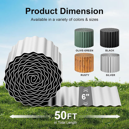 Land Guard Corrugated Garden Edging Border,6" x 50' Landscape Paver Edging, Tall Landscape Edging