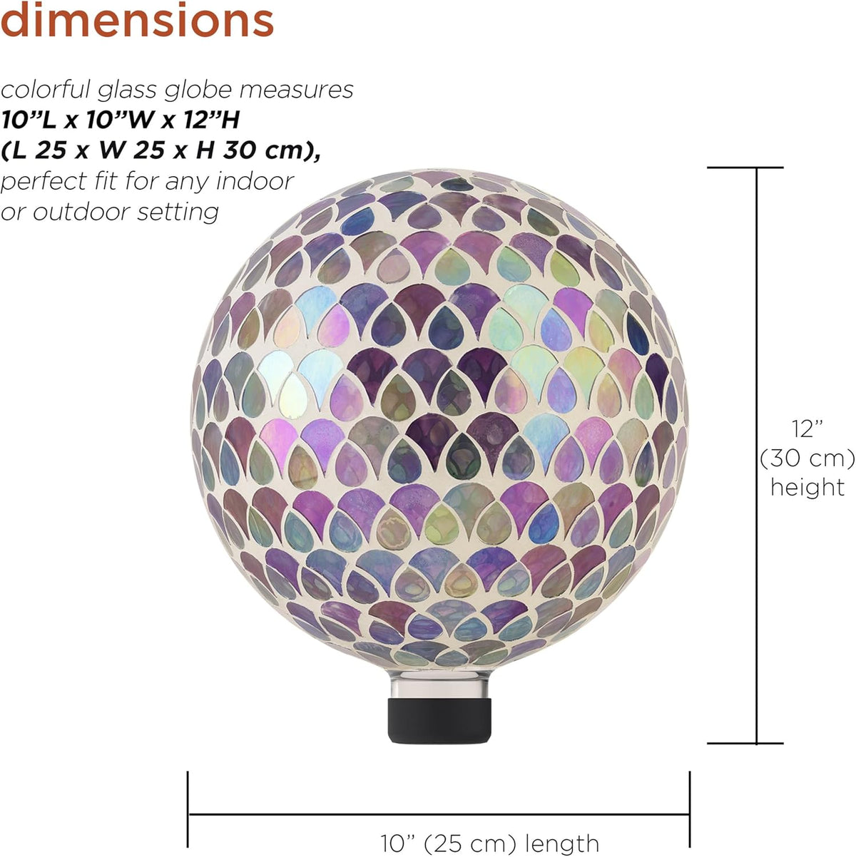 Alpine Corporation HGY438 Outdoor Mosaic Glass Gazing Globe with Colorful Teardrop Design, 10"