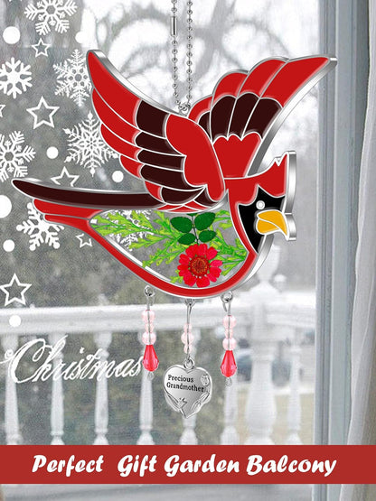 KY&BOSAM Cardinal Suncatcher Grandma Gifts Glass Suncatchers for Windows Hanings Wind Chime,Pressed