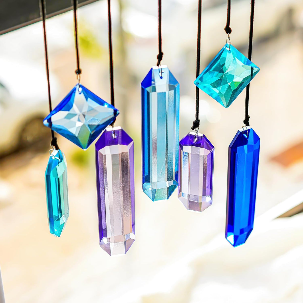 HDCRYSTALGIFTS Crystal Prisms Sun Catchers Hanging, 7PCS Blue Dreams Suncatcher Rainbow Maker Sun