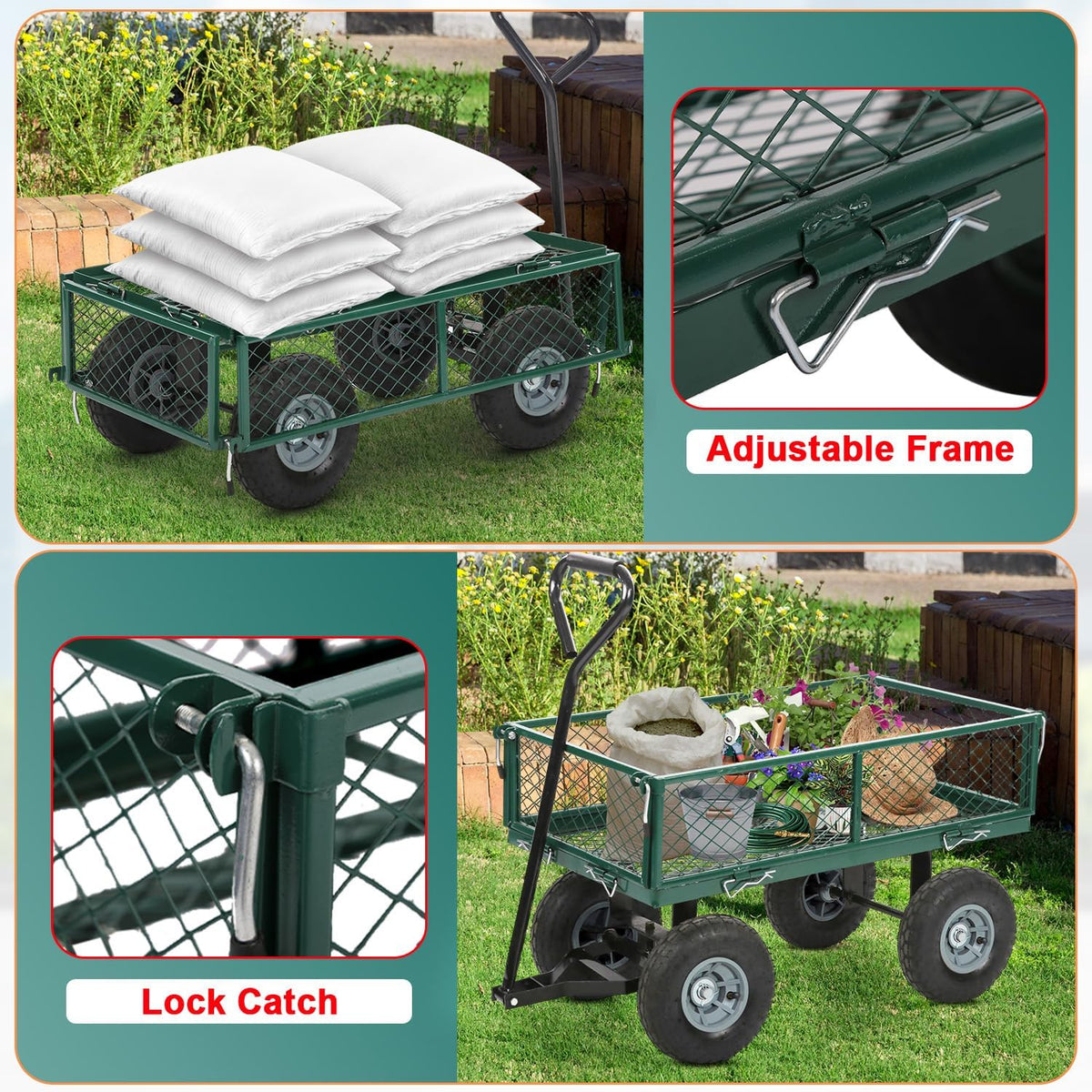 BestMassage Heavy Duty 500 Lbs Capacity Mesh Steel Garden Cart Folding Utility Wagon with Removable