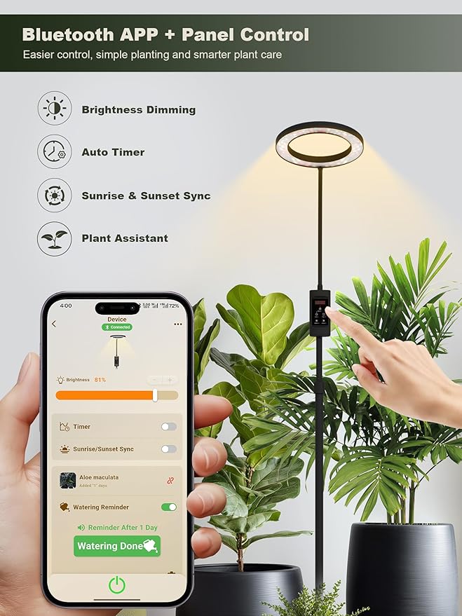 GLOWRIUM Smart Grow Lights for Indoor Plants, 24W Full Spectrum Plant Lights, Bluetooth App &