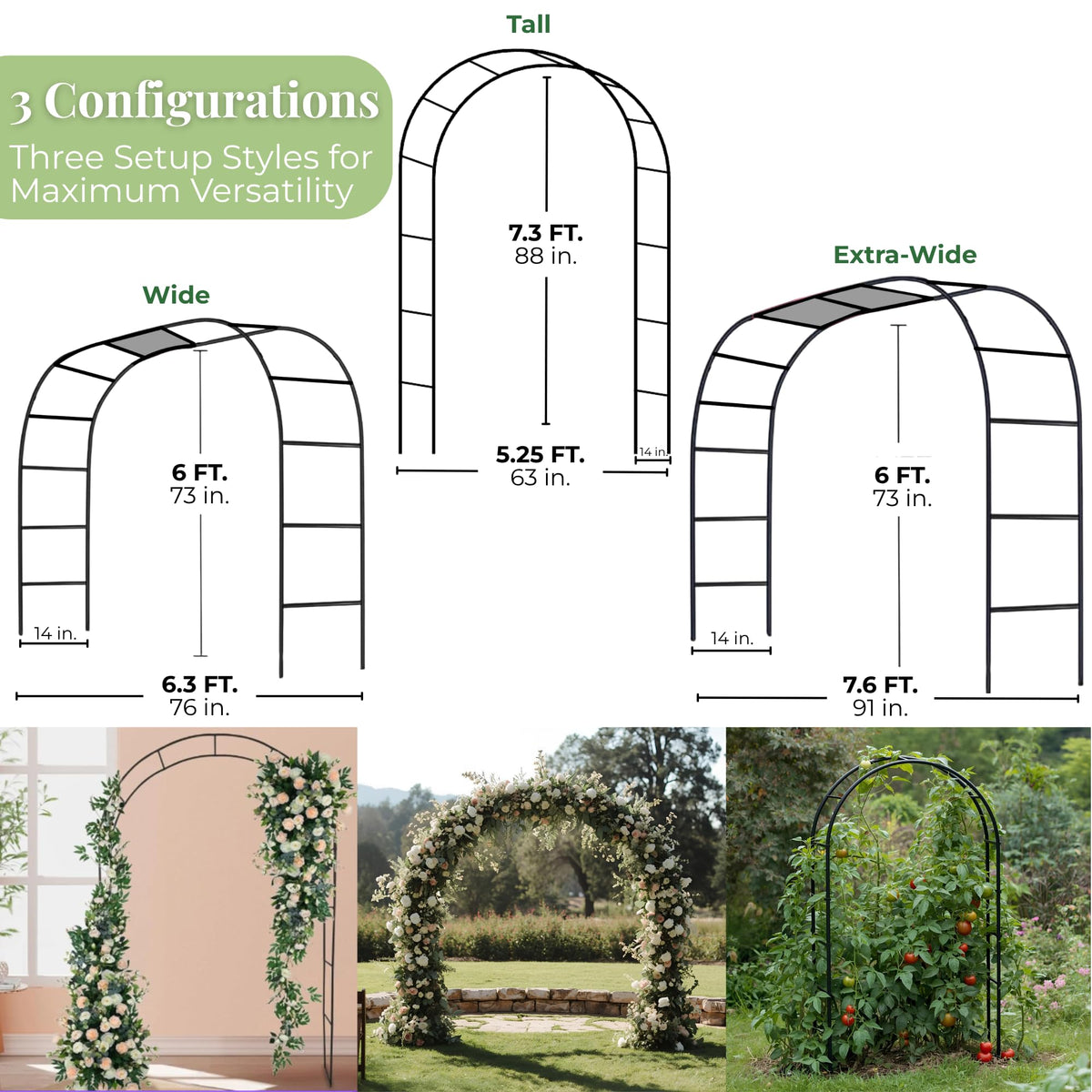Thickened Tube Garden Arch,7.3ft Heavy-Duty Metal with 16mm Steel Tubes & 0.5mm Thickened Wall