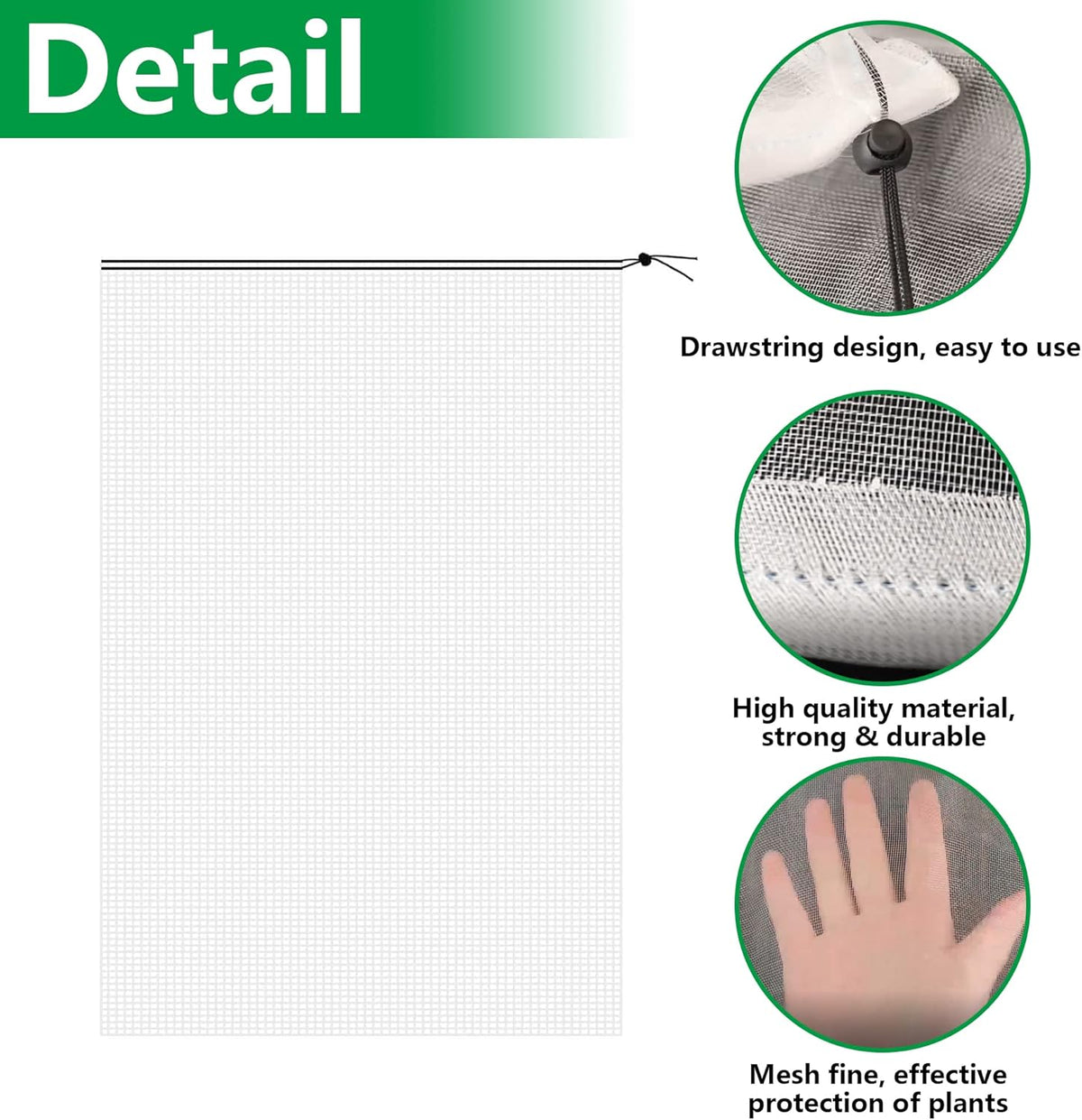 Alpurple 2 Pcs Insect Bird Barrier Netting Mesh with Drawstring- 4.9 x 3.2 Ft Garden Bug Netting