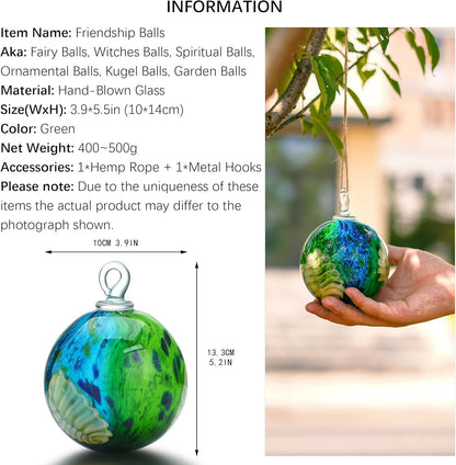 QFkris 4" Hanging Gazing Balls for Gardens Decorative Outdoor Hand-Blown Glass Ornament Friendship