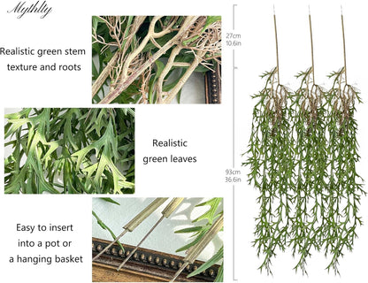 3 Fake Hanging Plants of Lambs Ear Stems with Roots, 47.24 inch Faux Hanging Greenery Plastic