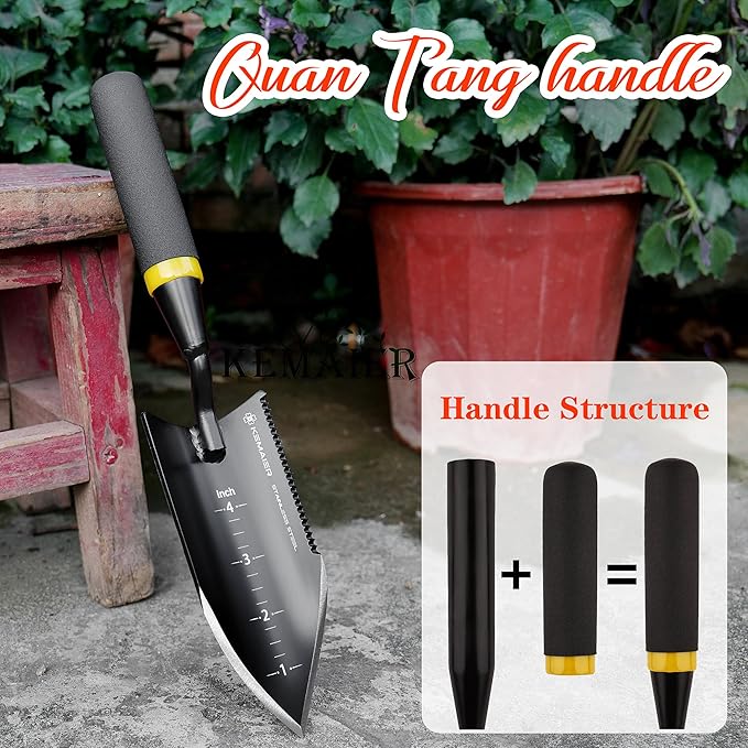 Heavy-Duty Trowel Garden Tool, Stainless Steel Serrated Hand Shovel for Effortless Digging, Weed