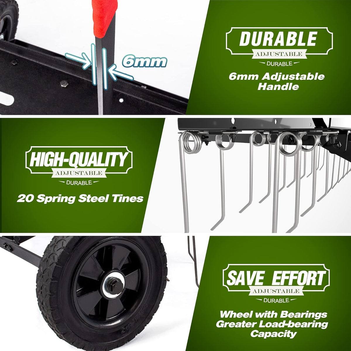 Suchtale 40inch Tow Behind Dethatcher with 20 Spring Steel Tines,Lawn Sweeper Garden Grass Tractor