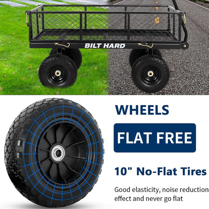 BILT HARD 10" Flat Free Tires Heavy Duty Garden Cart with 180° Rotating Handle and Removable Sides