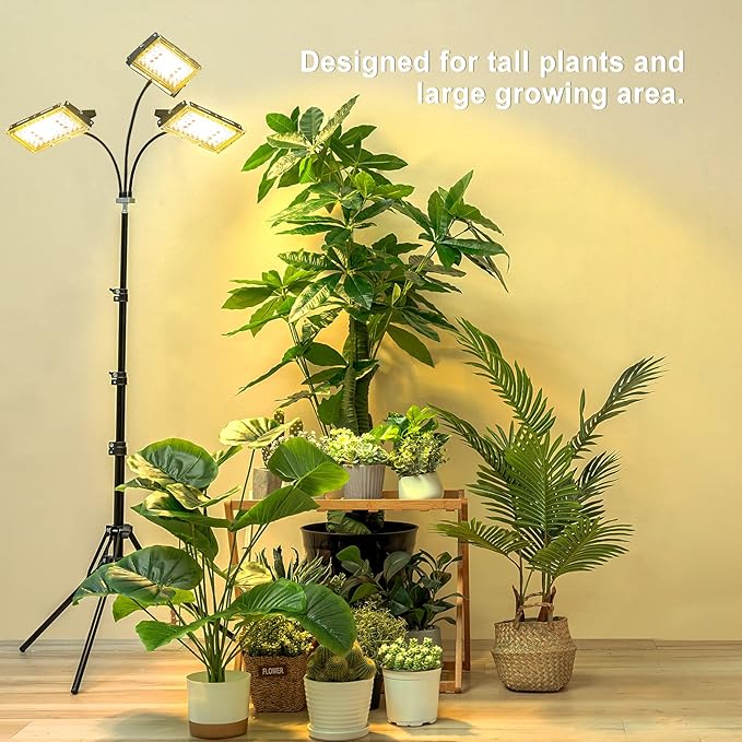 LBW Grow Light with Stand, Tri-Head LED Plant Light for Indoor Plants, Full Spectrum 150 LEDs