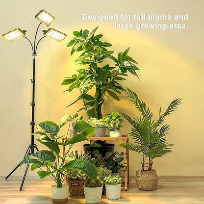 LBW Grow Light with Stand, Tri-Head LED Plant Light for Indoor Plants, Full Spectrum 150 LEDs