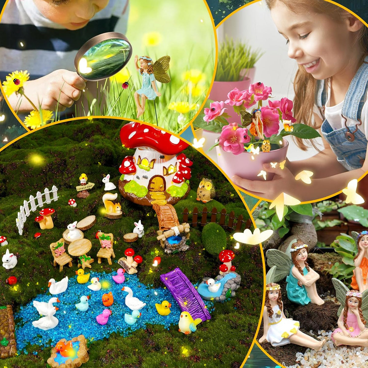 56 Pcs Fairy House Garden Kit Miniatures Fairy Garden Accessories Mini Resin Figurines Animals