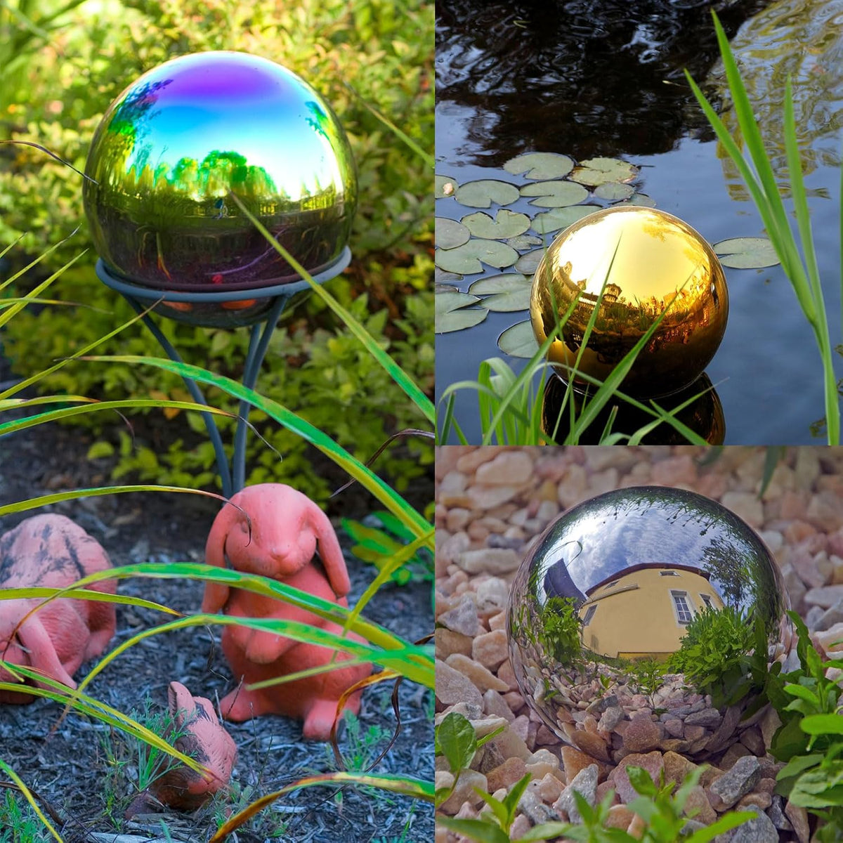 uxcell Rainbow Gazing Ball 3.15 Inch 80mm Reflective Sphere Polished Hollow Ball, Stainless Steel