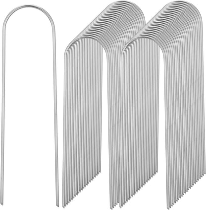 150 Pack U Shape Drip Irrigation Stakes, Heavy-Duty Garden Staples 6 Inch Galvanized Rust-Resistant