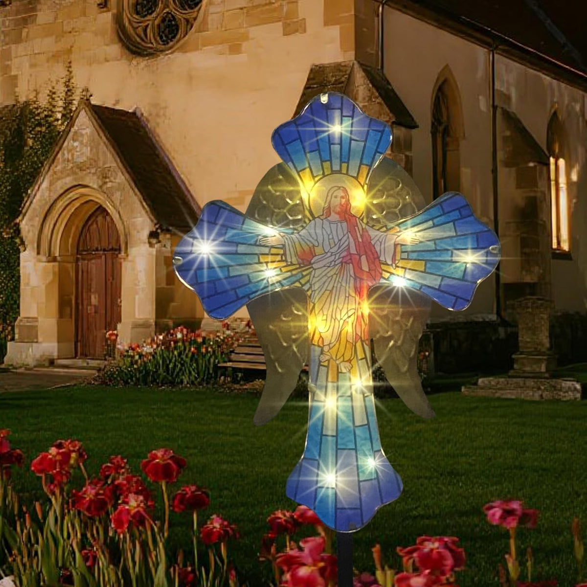 WAIU Solar Cross Garden Light,Grave Decorations,Golden Angel Wings,for Remembrance Gifts,Christmas