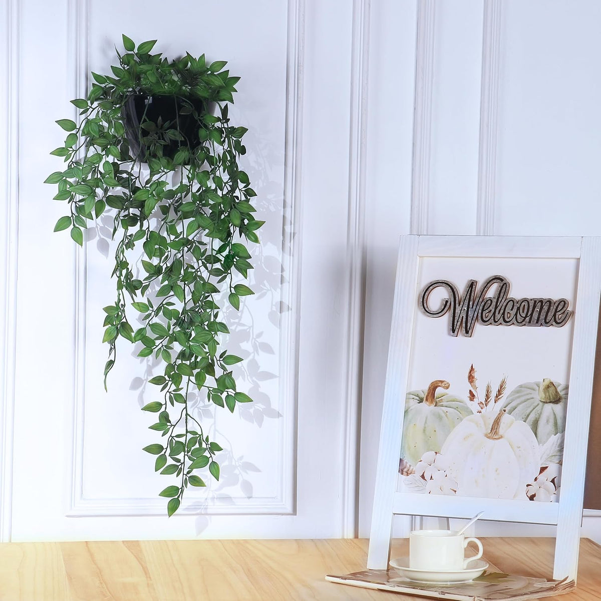 Artificial Hanging Plants,1 Pack Fake Wall Plants,Faux Mandala Vines Potted Plants,Plastic Greenery