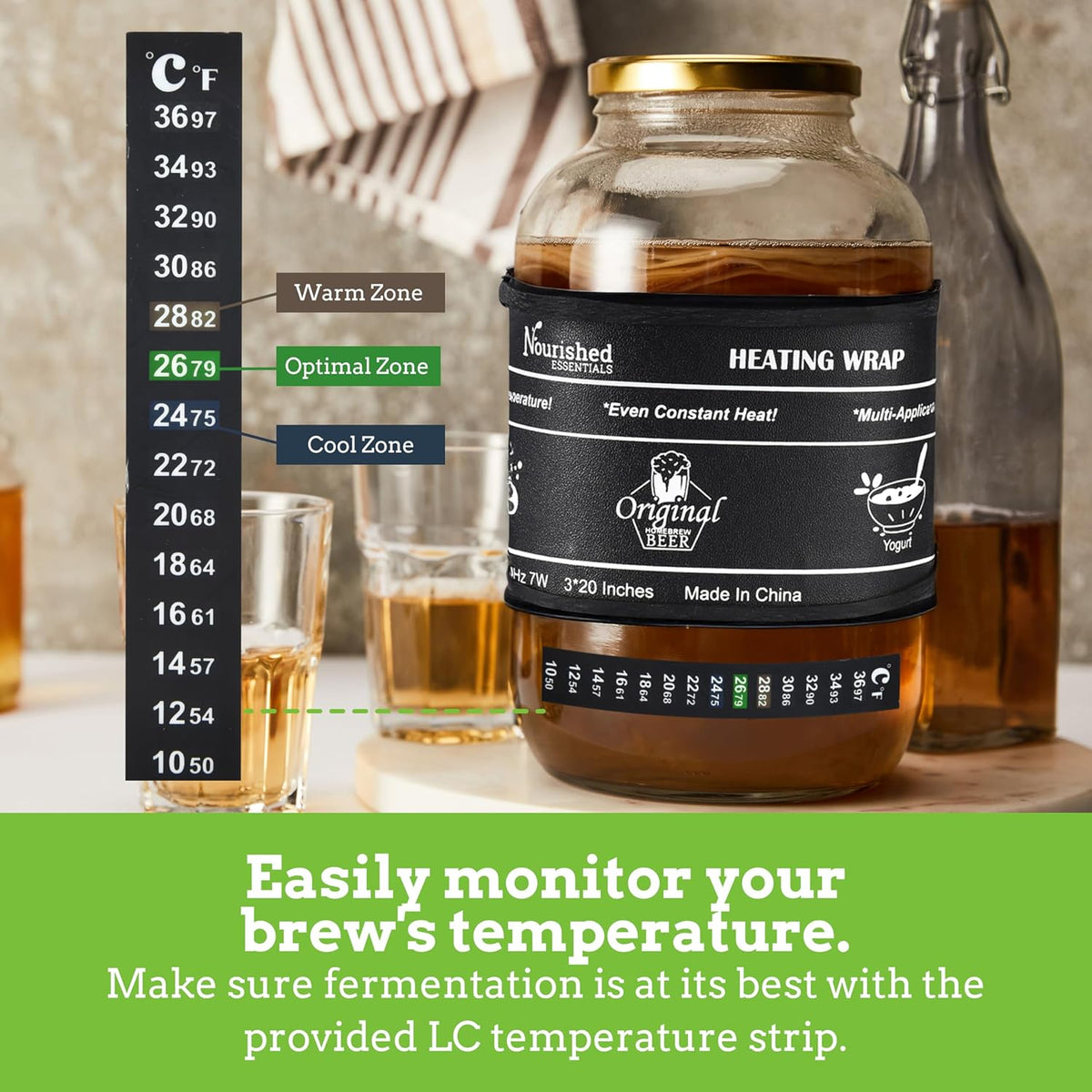 Nourished Essentials | Kombucha Heating Wrap Black - 3''x20'' - Precise Temperature Control for