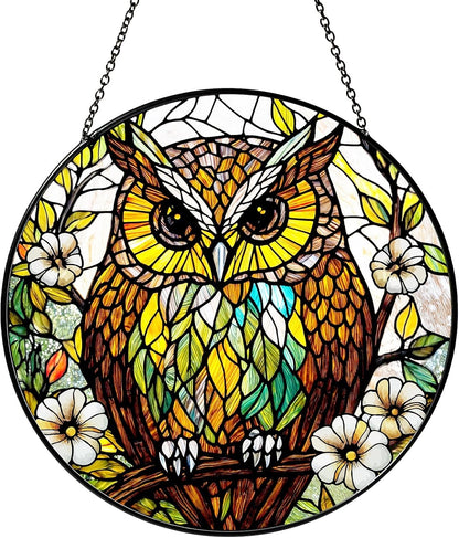 Owl Stained Glass Window Hanging Bird Light Sun Catcher Owls Lover Gifts for Women Christmas