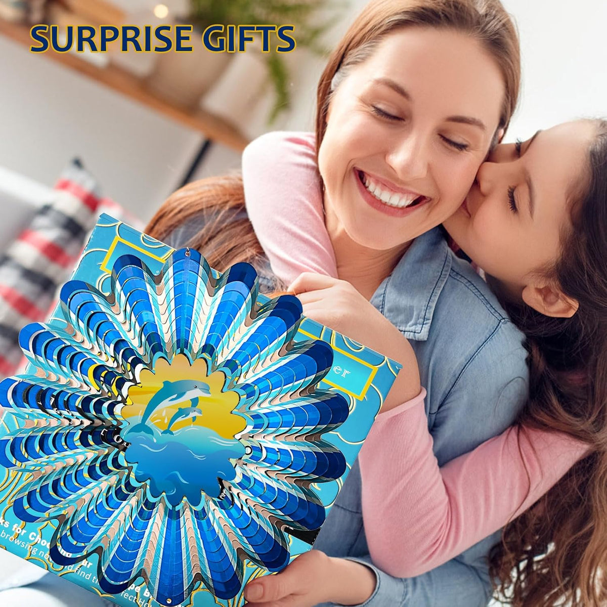 Animated Dolphin Wind Spinner | 3D Holographic Stainless Steel Kinetic Wind Spinners, Magical