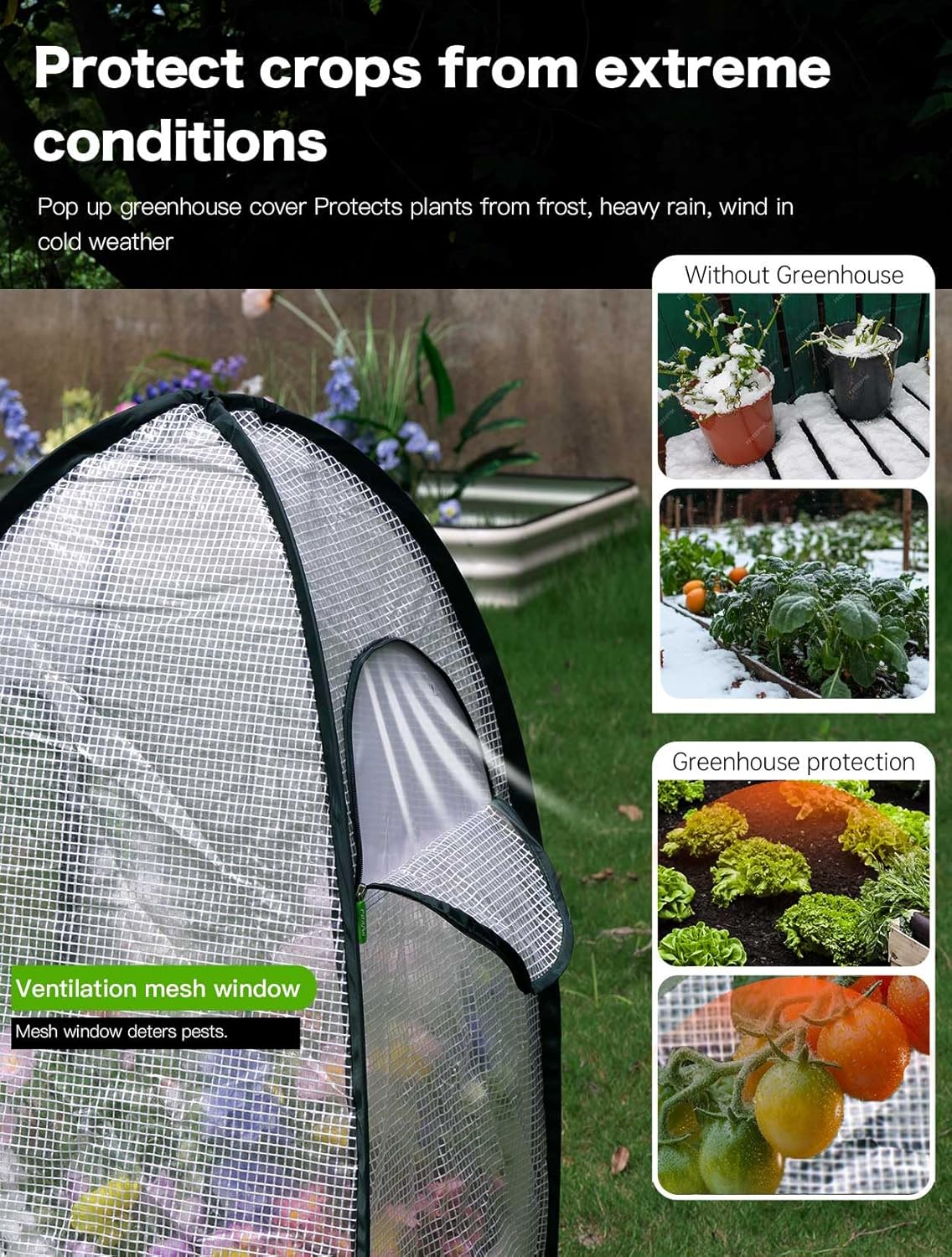 Pop up Greenhouse Tent Cover Tunnel Plant House,Large Gardening Flower Sunshine Room with Mesh