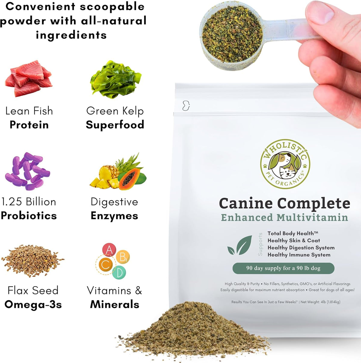 Wholistic Pet Organics Canine Complete - Dog Multivitamin Powder - 4 Lb - Daily Dog Vitamins and