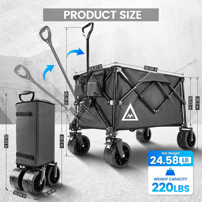 Wagon Cart Shopping Foldable Folding Collapsible with Wheels Big On Beach Garden Outdoor Grocery