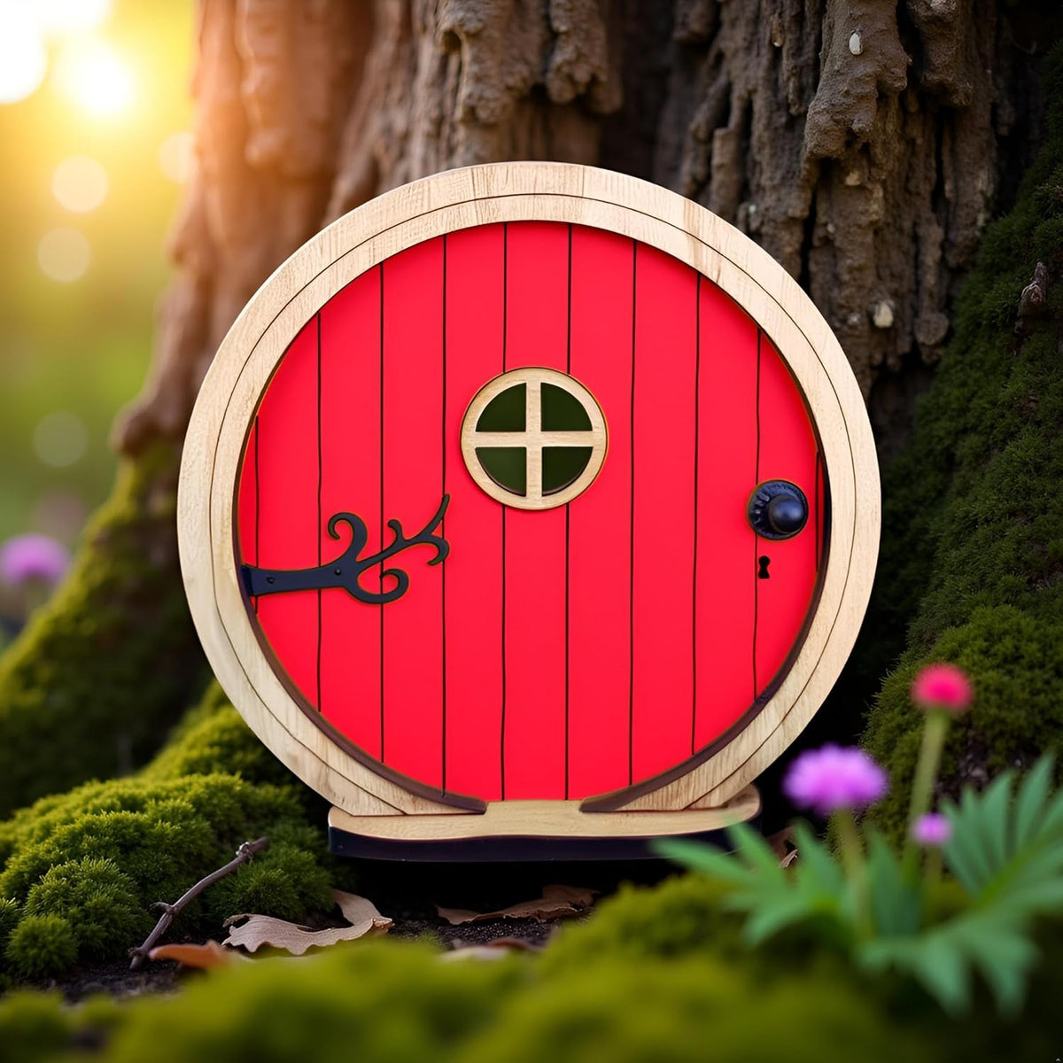 Red Fairy Garden Door for Tree, Fairy Doors for Trees Outdoor and Tree Trunk, Mini Fairy Garden
