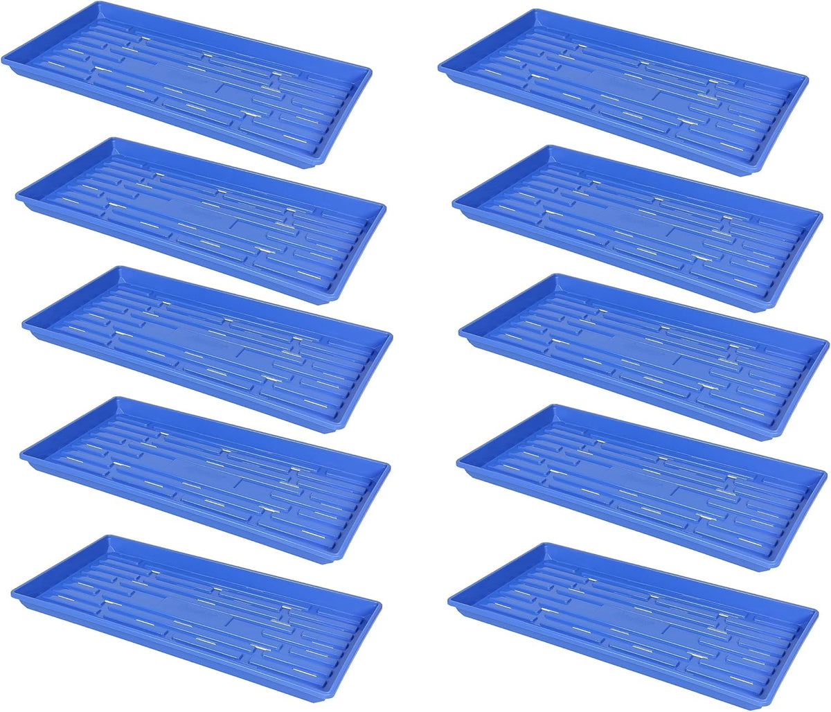 SUNPACK 10" x 20" Heavy Duty Shallow Plastic Seed Starting Tray, Blue, 1" (Pack of 10) - Lined with