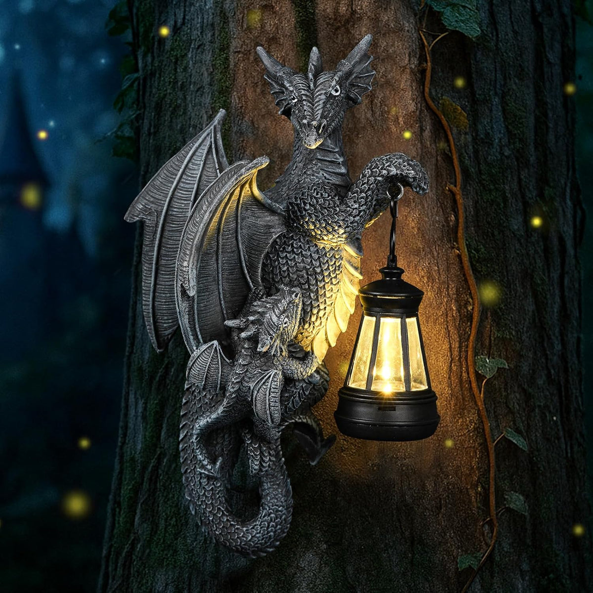 Solar Garden Decor Dragon Tree Hugger Garden Statues Lawn Ornaments for Outside Balcony Yard