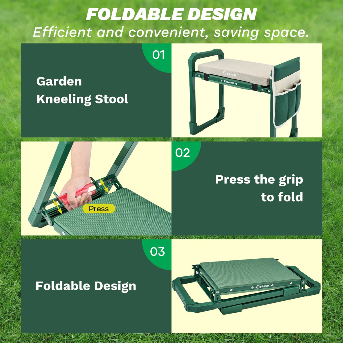 Saker Garden Kneeler and Seat Foldable Gardening Stool with Extendable Legs