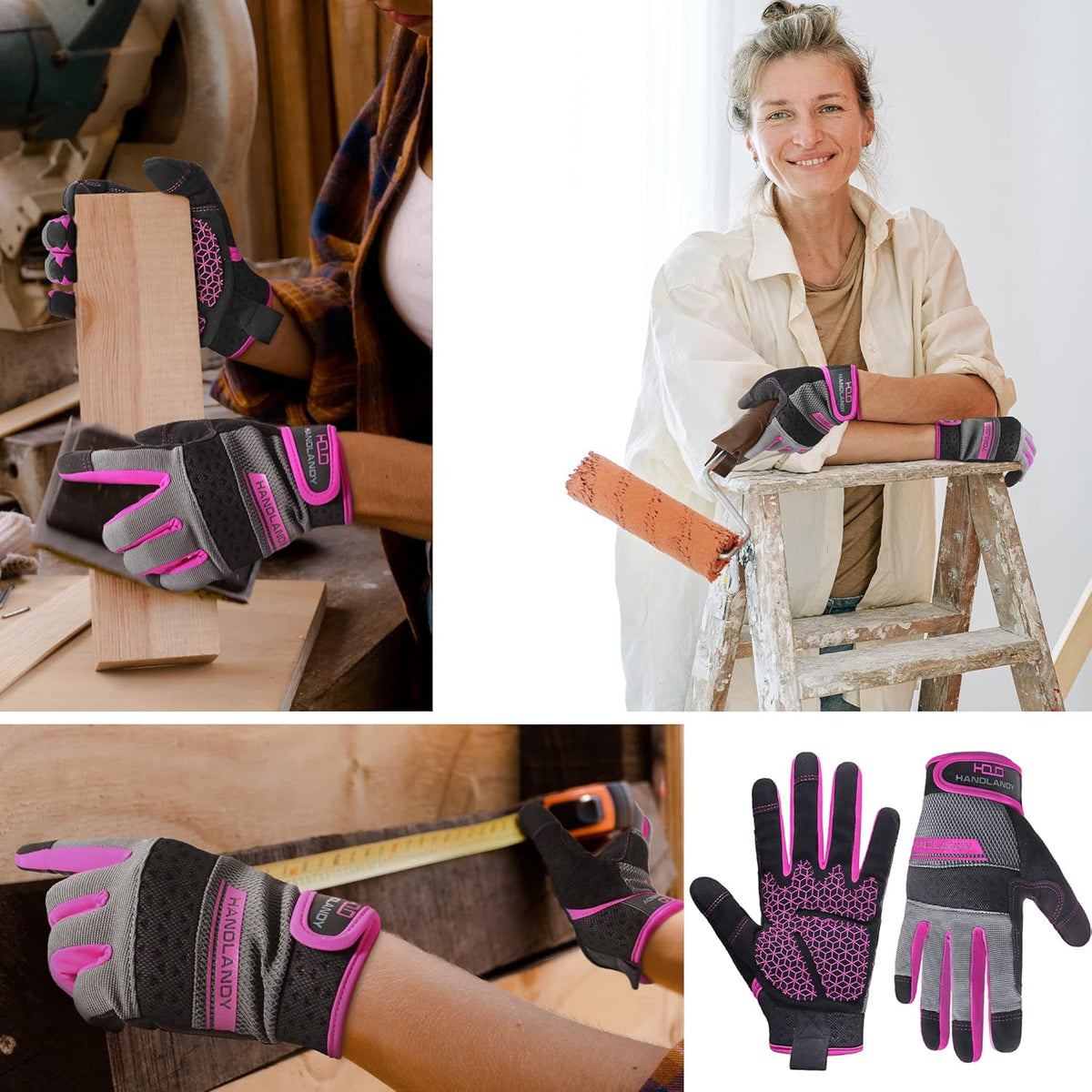 HANDLANDY Women Safety Work Gloves Utility Touch Screen Working Grip Glove for Yardwork Gardening