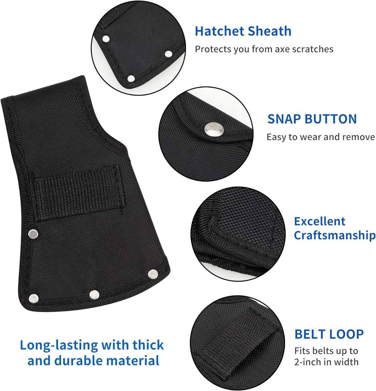 Hatchet Head Sheath Holster, Black Oxford Sheath for 1-1/4Lb Axe, Double Snap Hatchet Protector