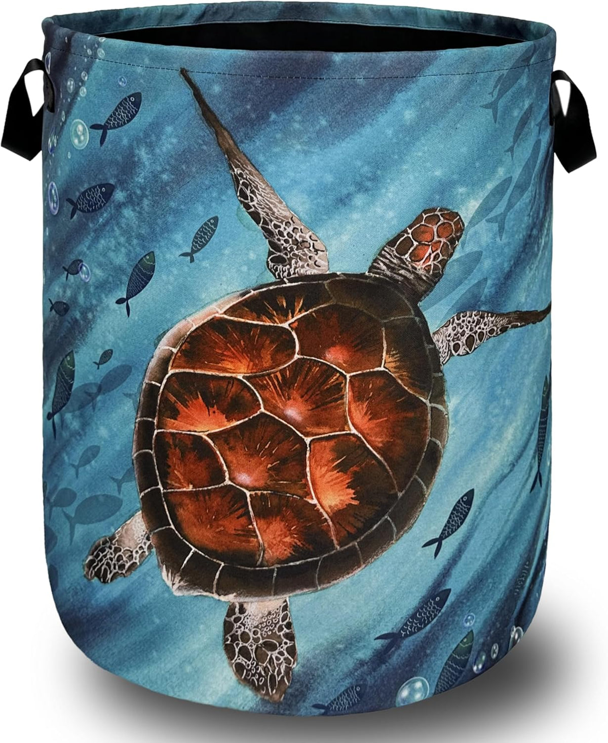 Sea Turtle Laundry Basket Foldable With Handles Watercolor Turtles Tote Bag Oxford Cloth Colorful