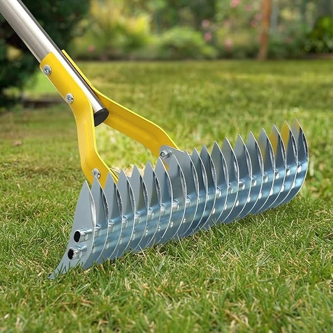 Thatch Rake for Lawns - 15in Dual-Action Dethatching Thatcher Rakes with 55'' Handle,Heavy Duty