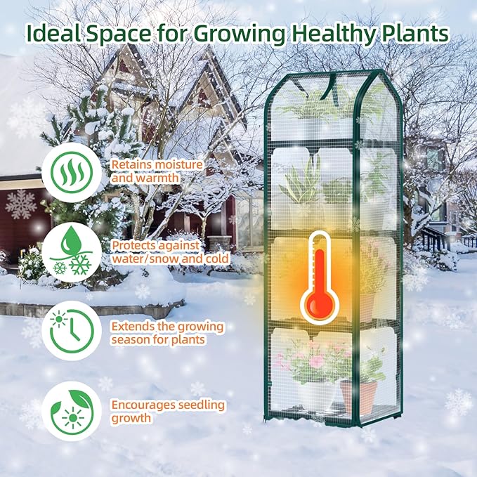 Ohuhu Mini Greenhouse for Indoor Outdoor, Small Plastic Plant Green House with Locking Wheels