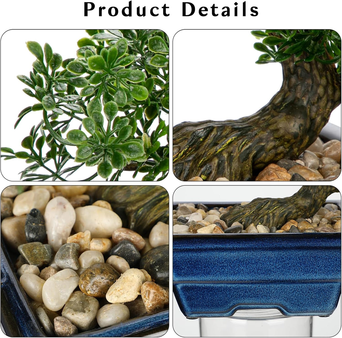 Artificial Bonsai Tree Faux Plants Indoor Fake Plants Decor with Blue Square Ceramic Pots for Home