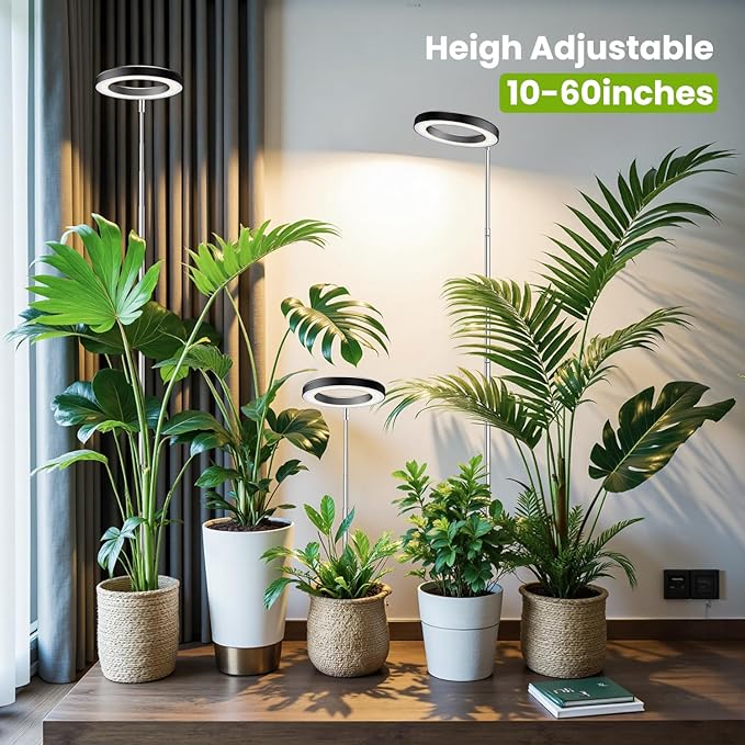 Black Grow Light, Full Spectrum LED Plant Lights for Indoor Growing with 6/12/16H Timer, 3 Color