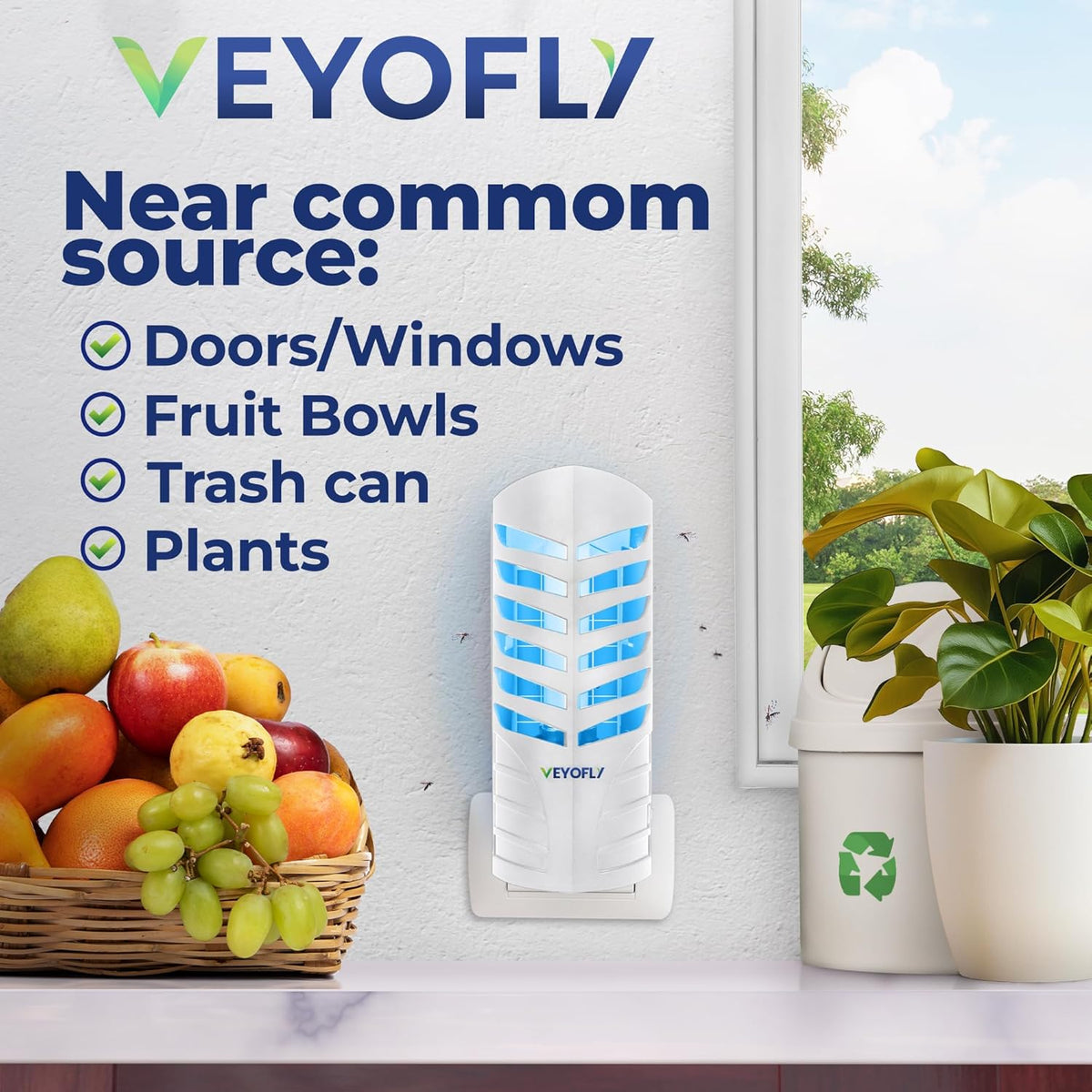 VEYOFLY Fruit Fly Traps for Indoors, Fly Trap Indoor, (4 Device + 12 Refills) Fly Catcher Indoor