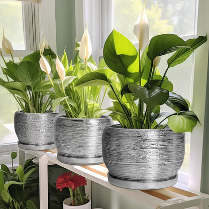 SQOWL Ceramic Pot for Plants - 10 Inch Planter Indoor, Round Large Planter Outdoor with Drainage