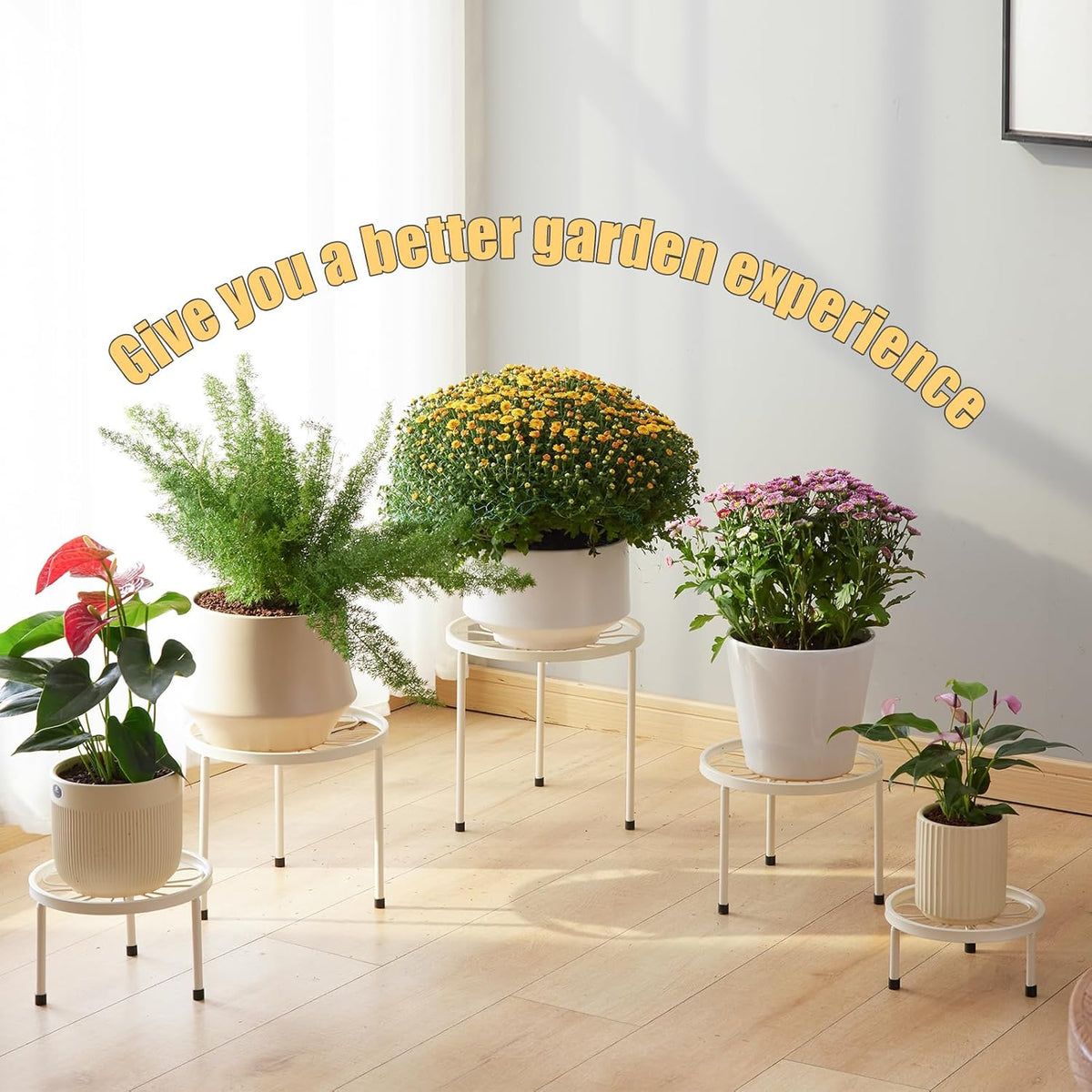 Plant Stand,5 Pack Heavy Duty Flower Pot Stands,Metal Decoration Racks,Round Plant Shelf for