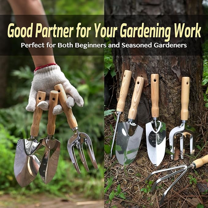 13-Piece Garden Tools Set with Tote Bag & Apron, Repotting Mat - Stainless Steel Heavy Duty
