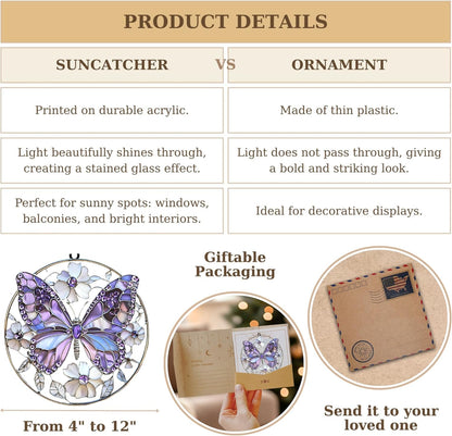 Violet Butterfly Acrylic Suncatcher Stained Glass Effect Window Car Hanging Christmas Ornament