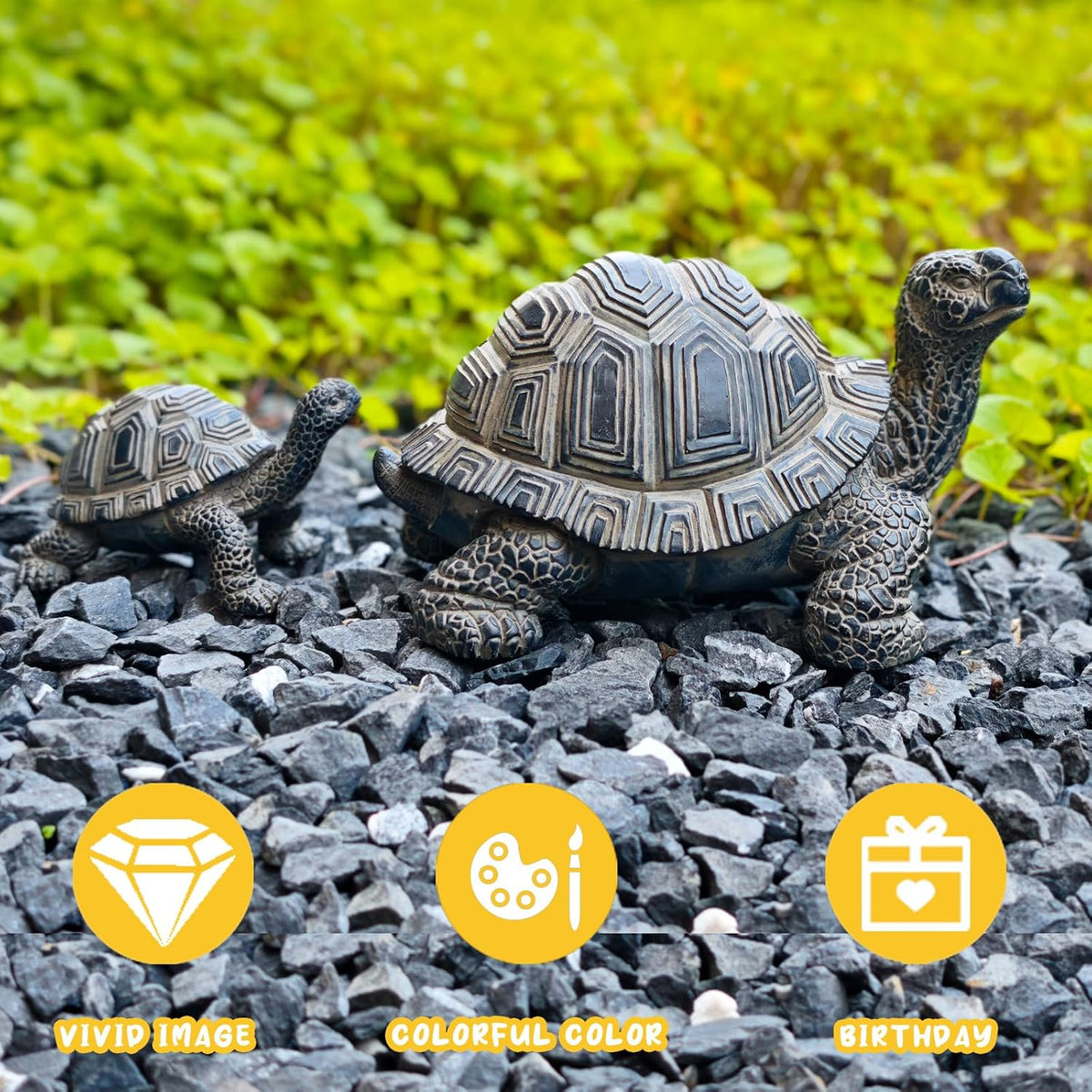 2 Pcs Turtle Outdoor Statue Tortoise Garden Figurine Outdoor Decor Sculpture Ornament, Resin