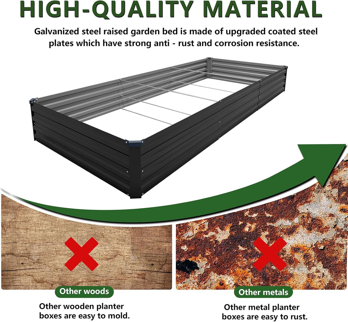 12×4×1FT(2PCS) Galvanized Raised Garden Bed Kit, Metal Planter Boxes，Large Outdoor Planters Garden