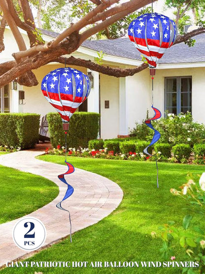 2PCS Giant Patriotic Hot Air Balloon Wind Spinners 14" W x 59" H Large American Whirligig Wind