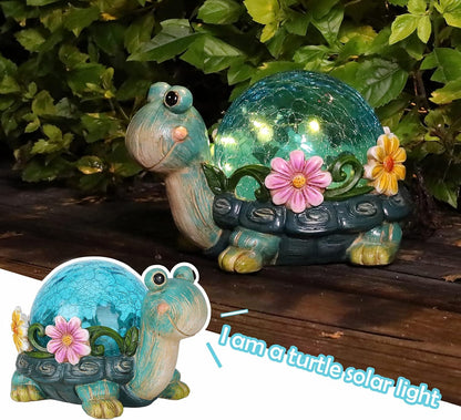 Afirst Solar Garden Statues Outdoor Figurines - Turtle Lawn Ornament with Solar Lights Cracked