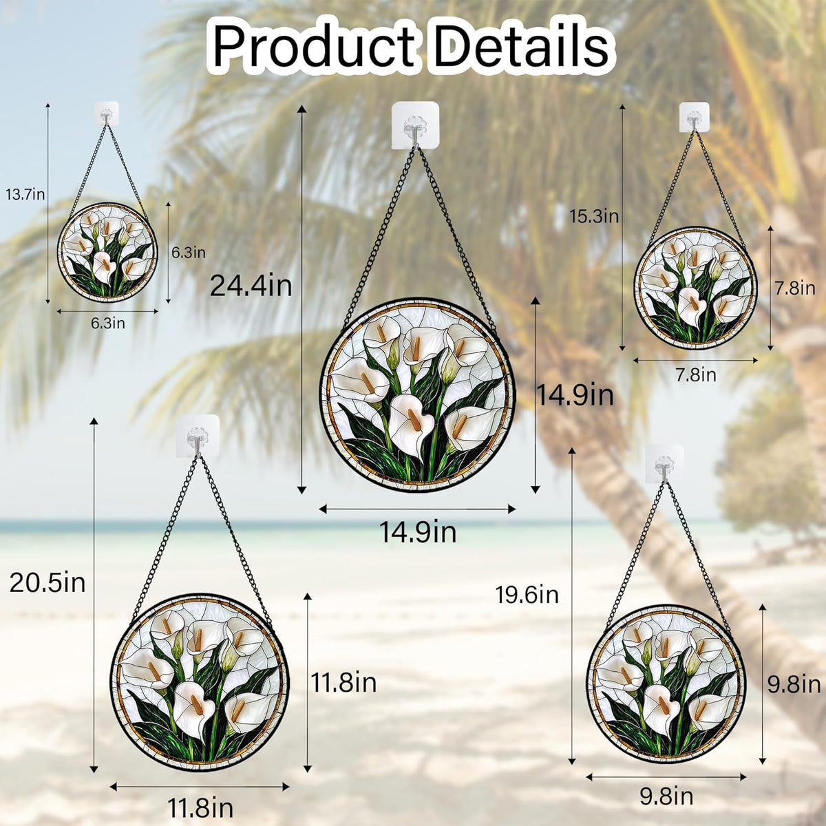 Stained Glass Window Hanging, White Calla Lily Flowers Sun Catchers Glass Panel Plant Suncatcher